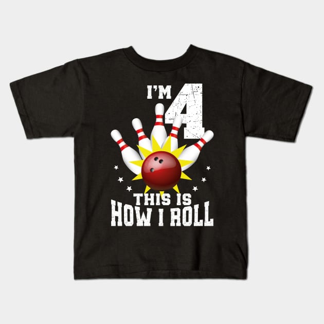 Bowling 4th Birthday Bday Party Kids 4 years Old Bowler Kids T-Shirt by Msafi